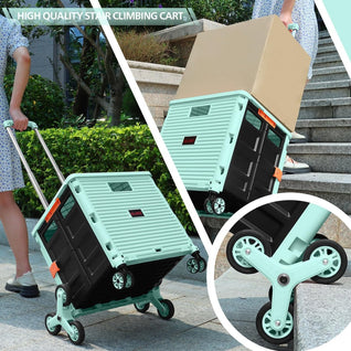 65L Collapsible Rolling Cart with Lid & Stair-Climbing Wheels