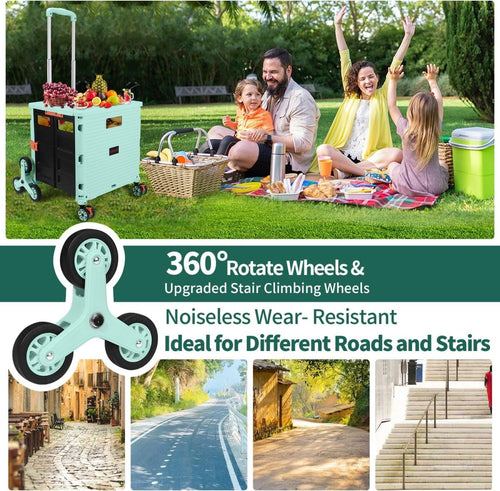 65L Collapsible Rolling Cart with Lid & Stair-Climbing Wheels