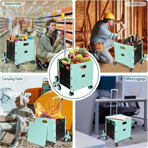 65L Collapsible Rolling Cart with Lid & Stair-Climbing Wheels