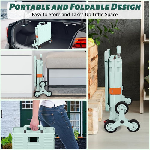 65L Collapsible Rolling Cart with Lid & Stair-Climbing Wheels