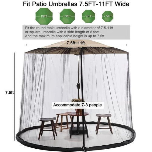 7.5-10 FT Patio Umbrella Mosquito Net, Gift For Camping Lovers