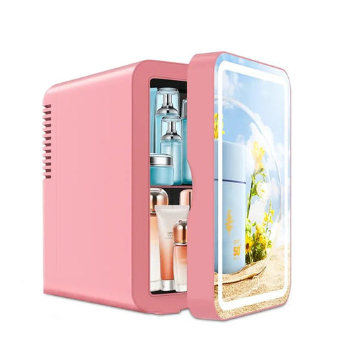 BeautyCool Dual-Temp Skincare Fridge with LED Mirror for Home & Car