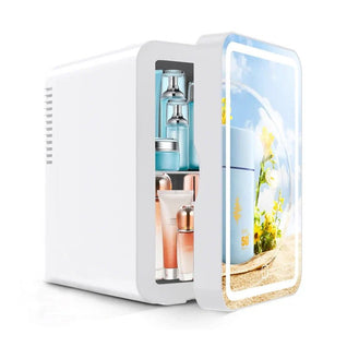 BeautyCool Dual-Temp Skincare Fridge with LED Mirror for Home & Car