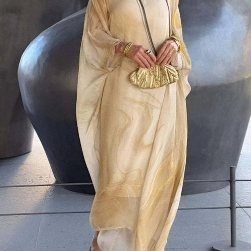 Elegant Chiffon Marbleized Print Dress