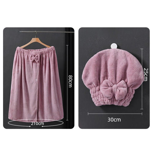 Extra-Large Soft Absorbent Elastic Bathrobe & Hair Drying Cap 2-Piece Set