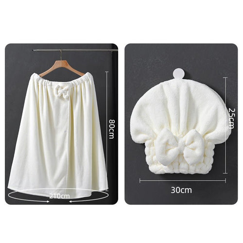 Extra-Large Soft Absorbent Elastic Bathrobe & Hair Drying Cap 2-Piece Set