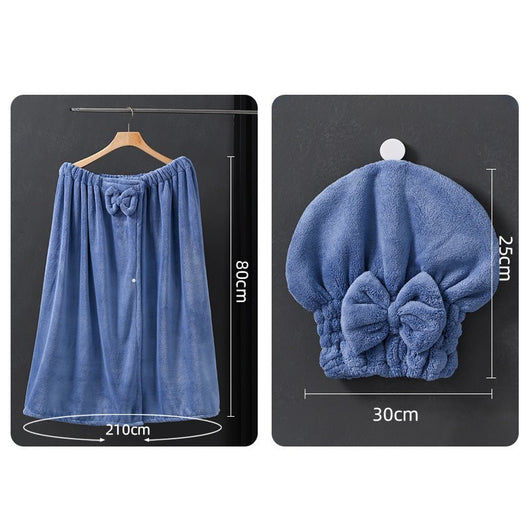 Extra - Large Soft Absorbent Elastic Bathrobe & Hair Drying Cap 2 - Piece Set - AxenBox