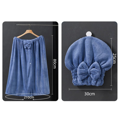 Extra-Large Soft Absorbent Elastic Bathrobe & Hair Drying Cap 2-Piece Set