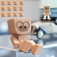 🪵🎭 Handmade Shaking Wooden Man – 12 Magnetic Faces to Match Every Mood! 😄✨ Perfect Desk & Car Buddy 🚗💼 - AxenBox