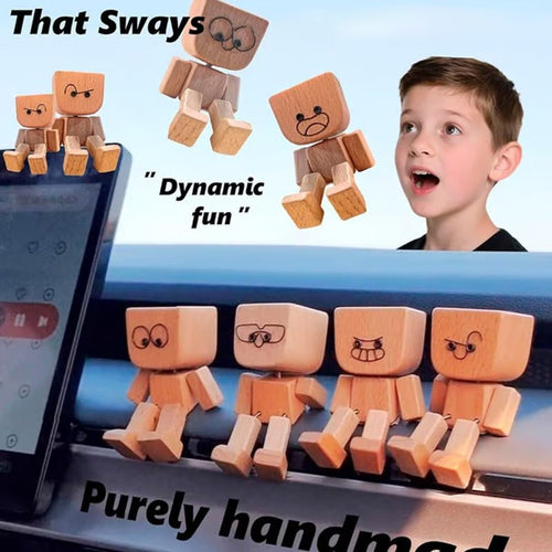 🪵🎭 Handmade Shaking Wooden Man – 12 Magnetic Faces to Match Every Mood! 😄✨ Perfect Desk & Car Buddy 🚗💼