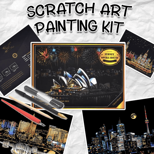Scratch Art Painting Kits for Adults & Kids, Rainbow Painting Sketch Night View Scratchboard - AxenBox