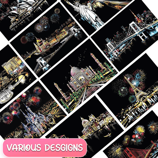 Scratch Art Painting Kits for Adults & Kids, Rainbow Painting Sketch Night View Scratchboard - AxenBox