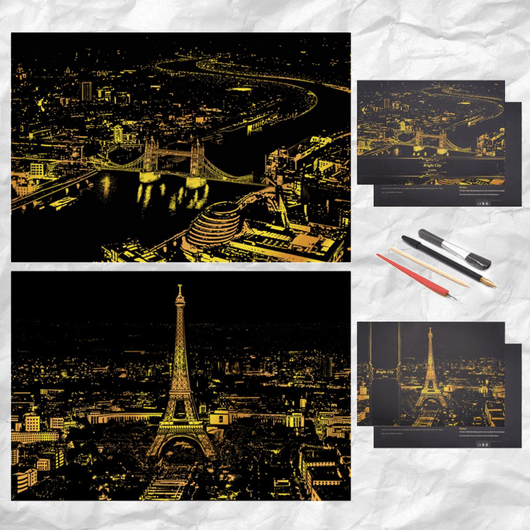 Scratch Art Painting Kits for Adults & Kids, Rainbow Painting Sketch Night View Scratchboard - AxenBox