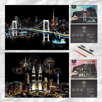 Scratch Art Painting Kits for Adults & Kids, Rainbow Painting Sketch Night View Scratchboard - AxenBox