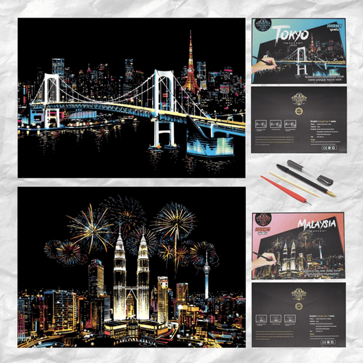 Scratch Art Painting Kits for Adults & Kids, Rainbow Painting Sketch Night View Scratchboard - AxenBox