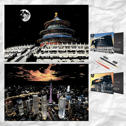 Scratch Art Painting Kits for Adults & Kids, Rainbow Painting Sketch Night View Scratchboard