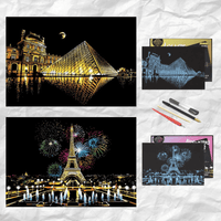 Scratch Art Painting Kits for Adults & Kids, Rainbow Painting Sketch Night View Scratchboard - AxenBox
