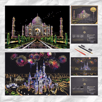 Scratch Art Painting Kits for Adults & Kids, Rainbow Painting Sketch Night View Scratchboard - AxenBox