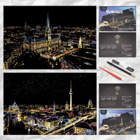 Scratch Art Painting Kits for Adults & Kids, Rainbow Painting Sketch Night View Scratchboard - AxenBox