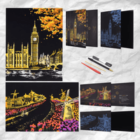 Scratch Art Painting Kits for Adults & Kids, Rainbow Painting Sketch Night View Scratchboard - AxenBox