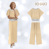 Sequin Elegant Two - piece Set Pantsuit Batwing Sleeve Women Blouse - AxenBox