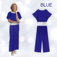 Sequin Elegant Two - piece Set Pantsuit Batwing Sleeve Women Blouse - AxenBox