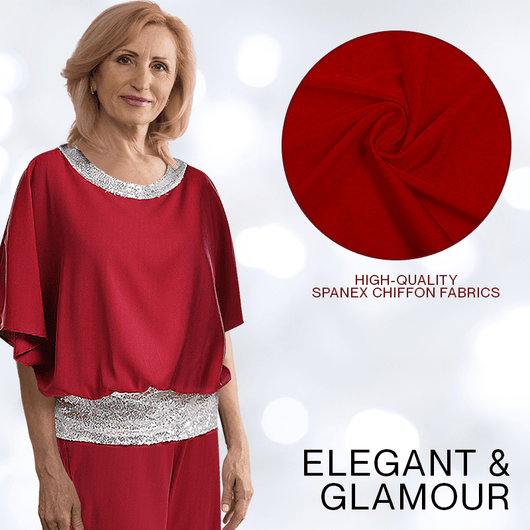 Sequin Elegant Two - piece Set Pantsuit Batwing Sleeve Women Blouse - AxenBox