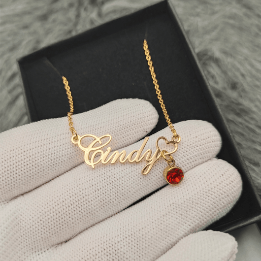 Womens Name Necklaces Pendant With Birthstone, Customized Any Name, Personalized Birthday Gift - AxenBox