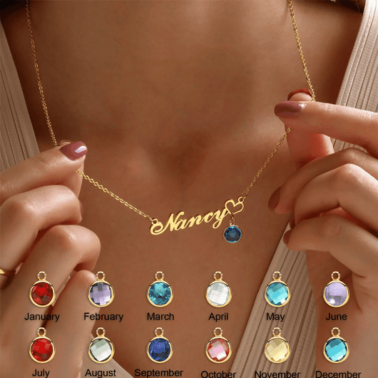 Womens Name Necklaces Pendant With Birthstone, Customized Any Name, Personalized Birthday Gift - AxenBox