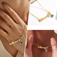 Womens Name Necklaces Pendant With Birthstone, Customized Any Name, Personalized Birthday Gift - AxenBox