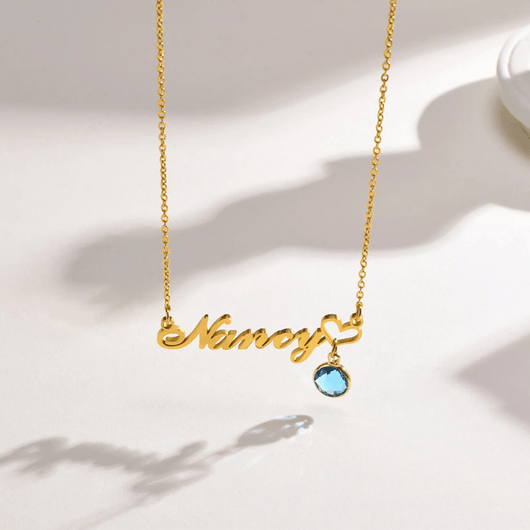 Womens Name Necklaces Pendant With Birthstone, Customized Any Name, Personalized Birthday Gift - AxenBox